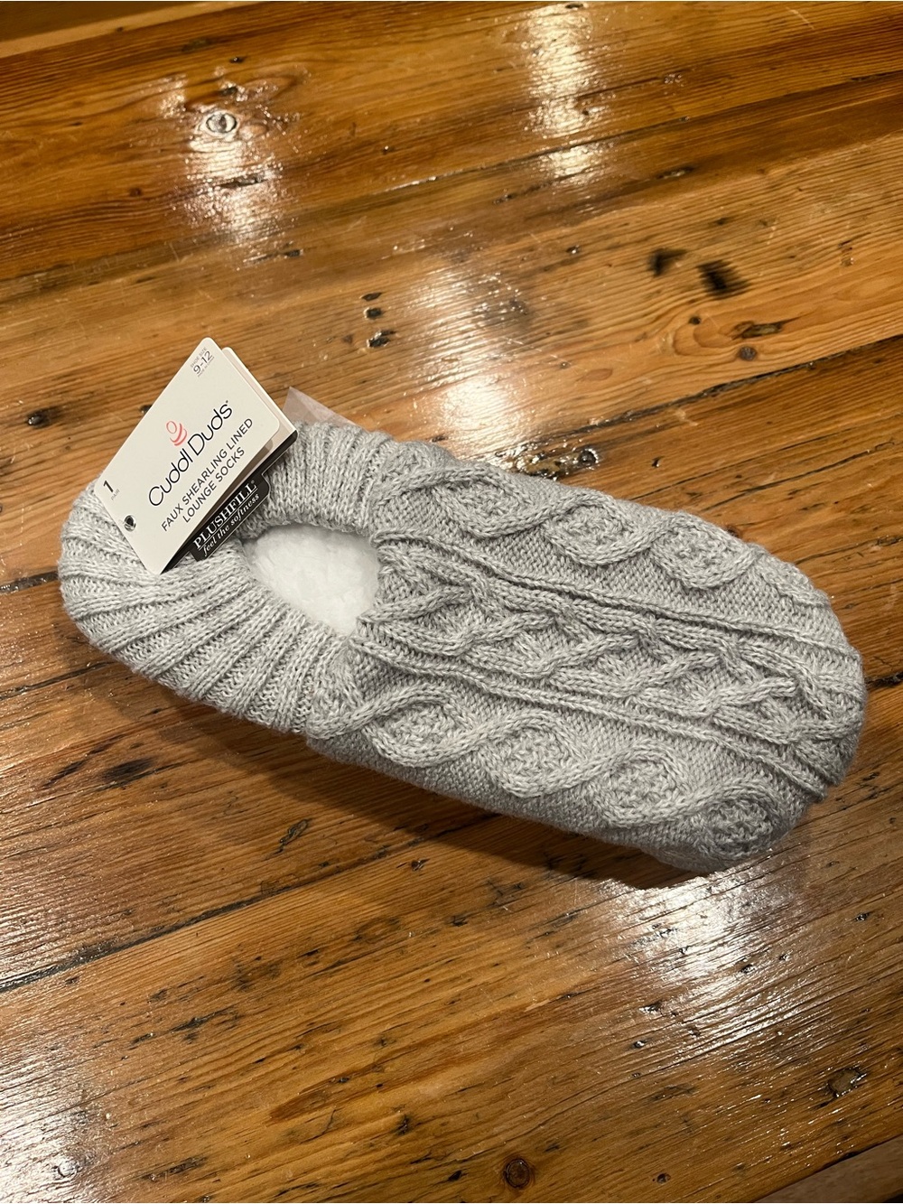 Cuddl Duds Faux Shearling Lined Slipper Socks - Soft Gray 9-12 Sock Size